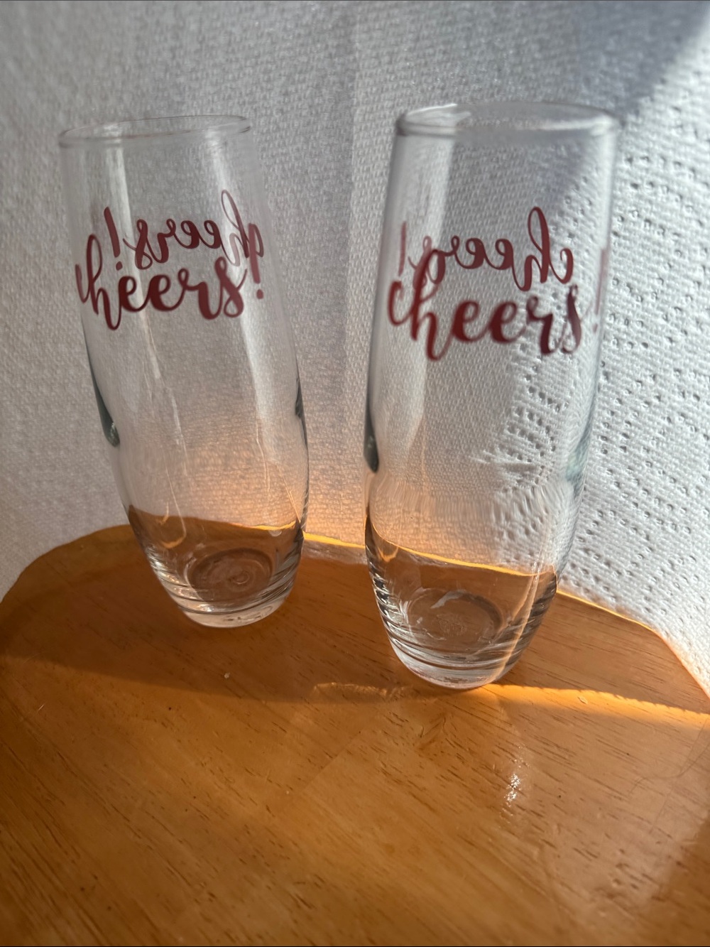 Set of 4 Stemless Champagne Flutes with 'Cheers' Script NEW
